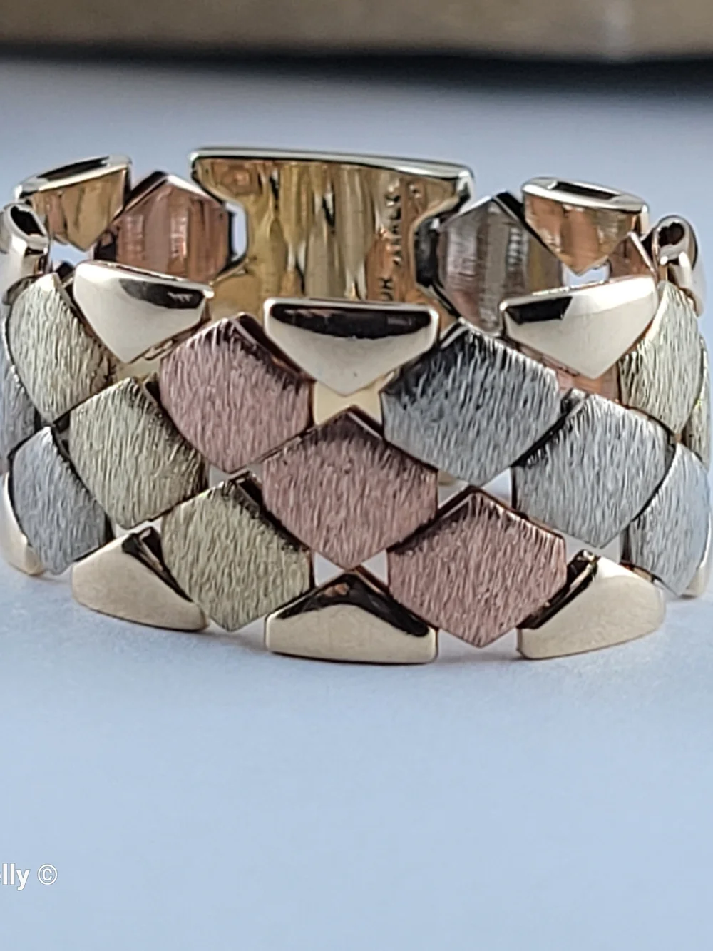 14K Tri-Color Gold Satin Flexible Cigar Band Ring Size 9 – Made in Italy! 👌🎁